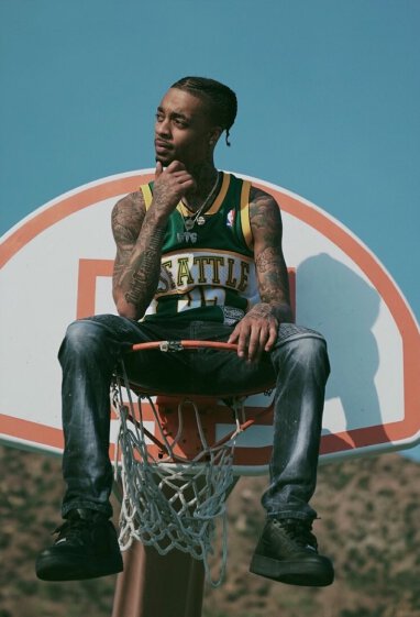 Photo of Not Your Average Flight sitting on a basketball hoop